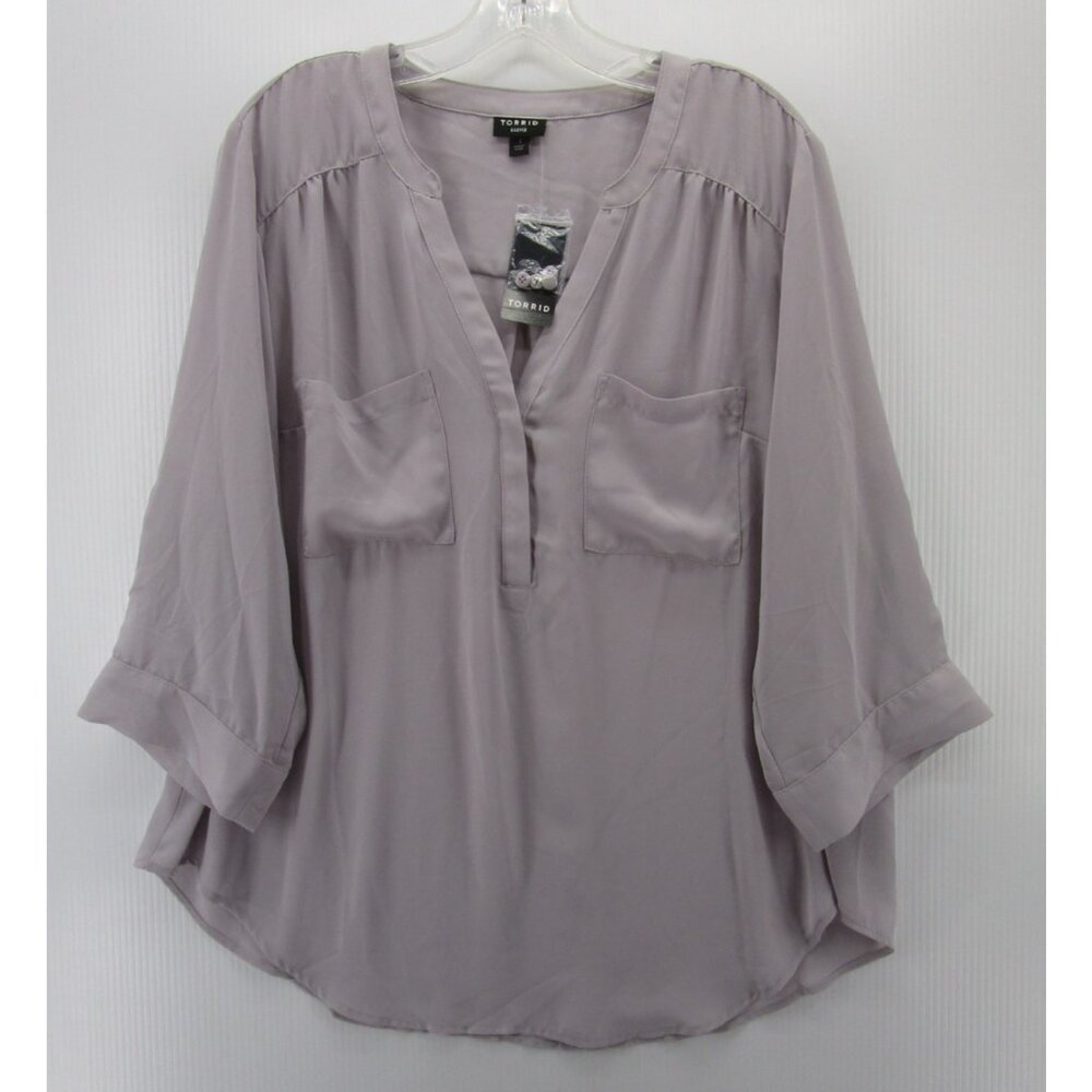 Torrid Top 1X Plus Harper Georgette Pullover Blouse Roll Tab NWT *